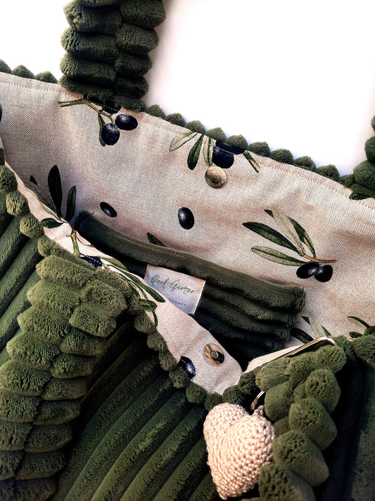 XL-tas 'Le olive' ribfluweel kleur kaki