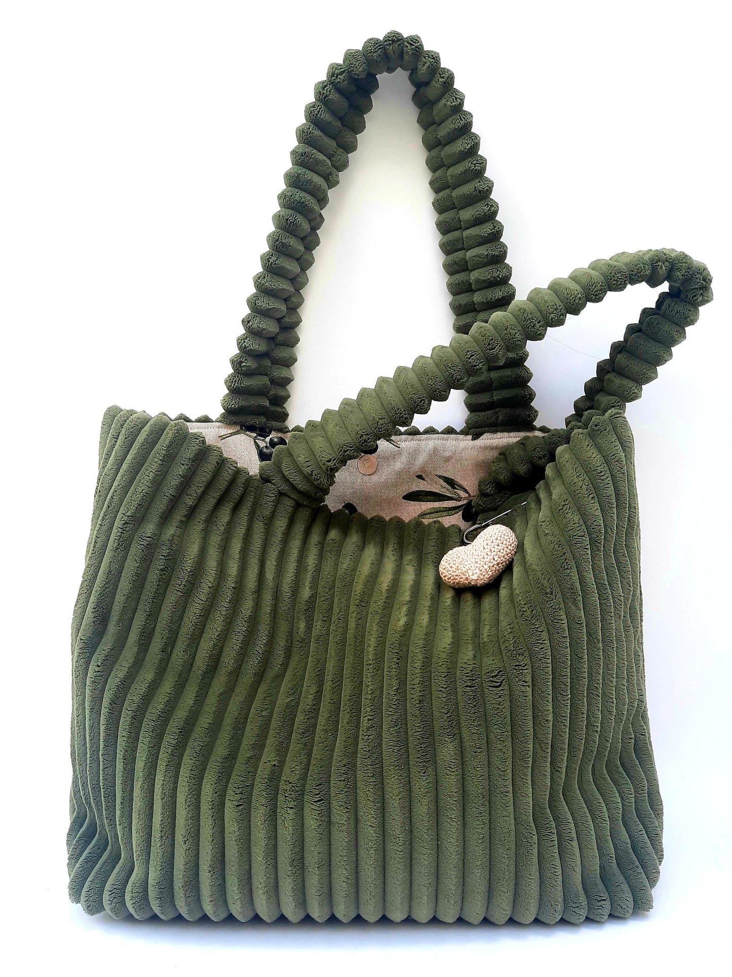 XL-tas 'Le olive' ribfluweel kleur kaki