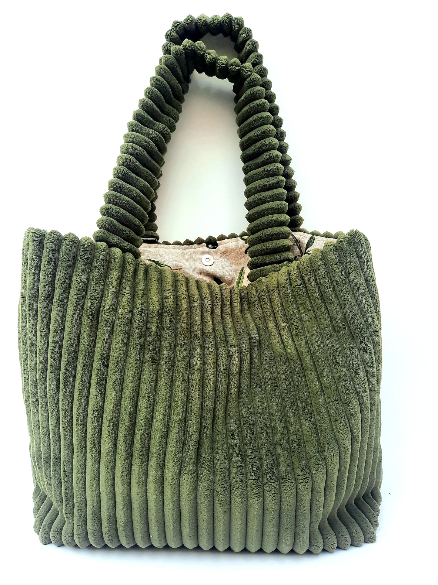 XL-tas 'Le olive' ribfluweel kleur kaki