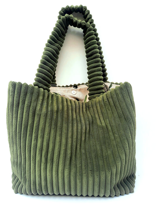 XL-tas 'Le olive' ribfluweel kleur kaki