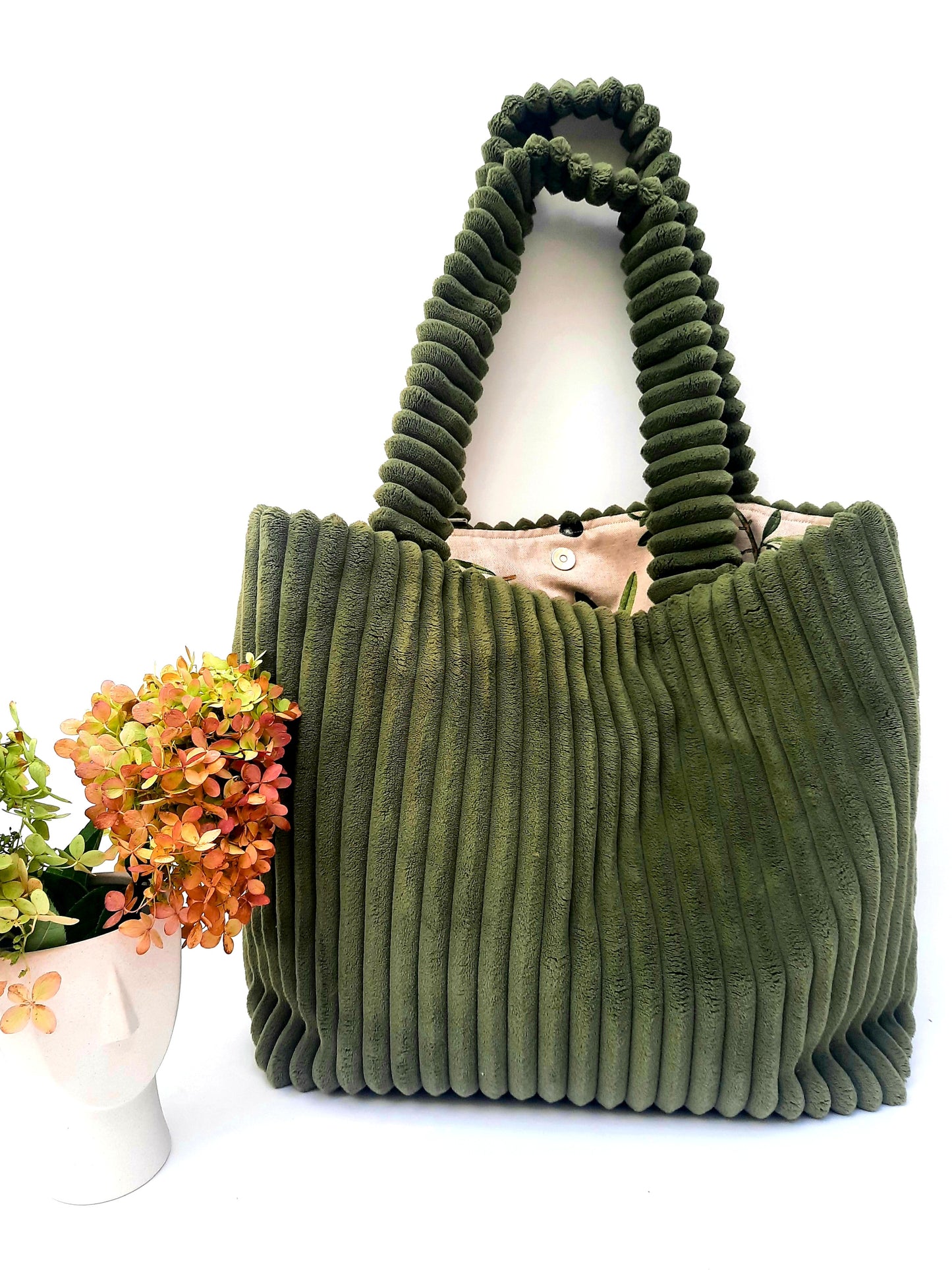 XL-tas 'Le olive' ribfluweel kleur kaki